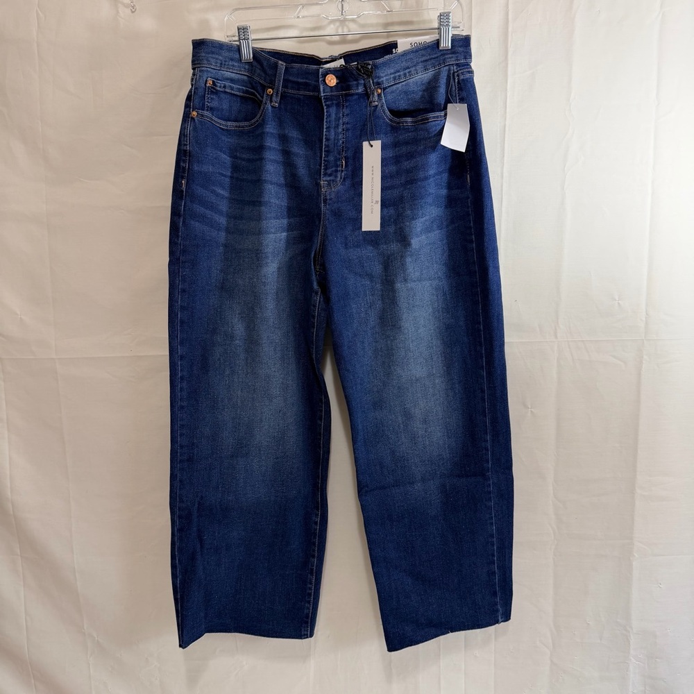 Nicole Miller Women’s SoHo High Rise Wide Leg Cropped Raw Hem Denim Jeans 12